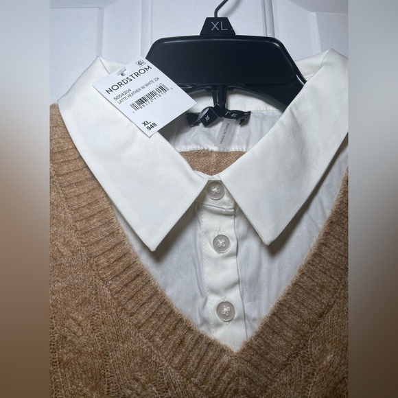 1.state Womans Twofer Cable Knit Sweater XL Tan Cropped Soft Collared NWT - Picture 5 of 7